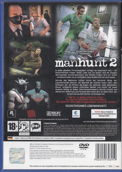 PS2 Manhunt 2 von Rockstar Games - AT Version in PAL (100% uncut) – Bild 2