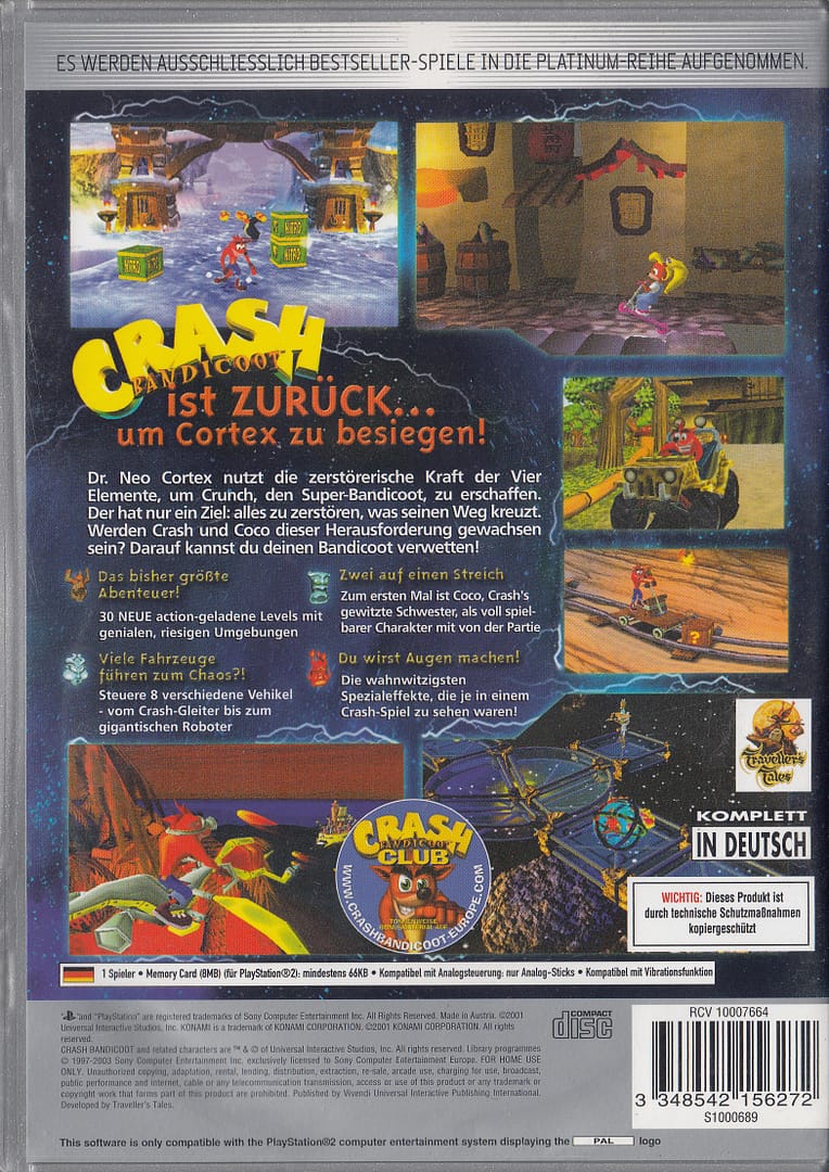 PS2 Crash Bandicoot: Der Zorn des Cortex von Konami - Platinum Edition in PAL – Bild 2